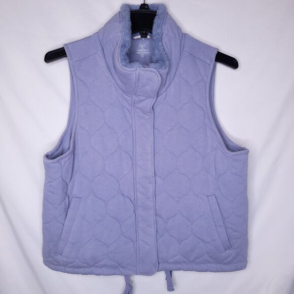 Calia By Carrie Underwood Vest XL Quilted Fur Trim Gray Pearl - Picture 1 of 9